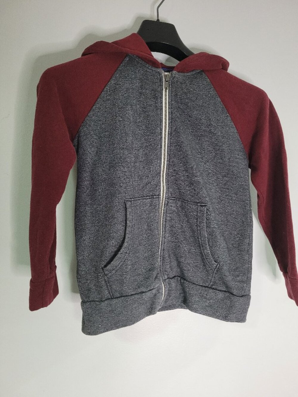 Old Navy Boys Medium 8 Gray Full Zip Hoodie Burgundy Sweater